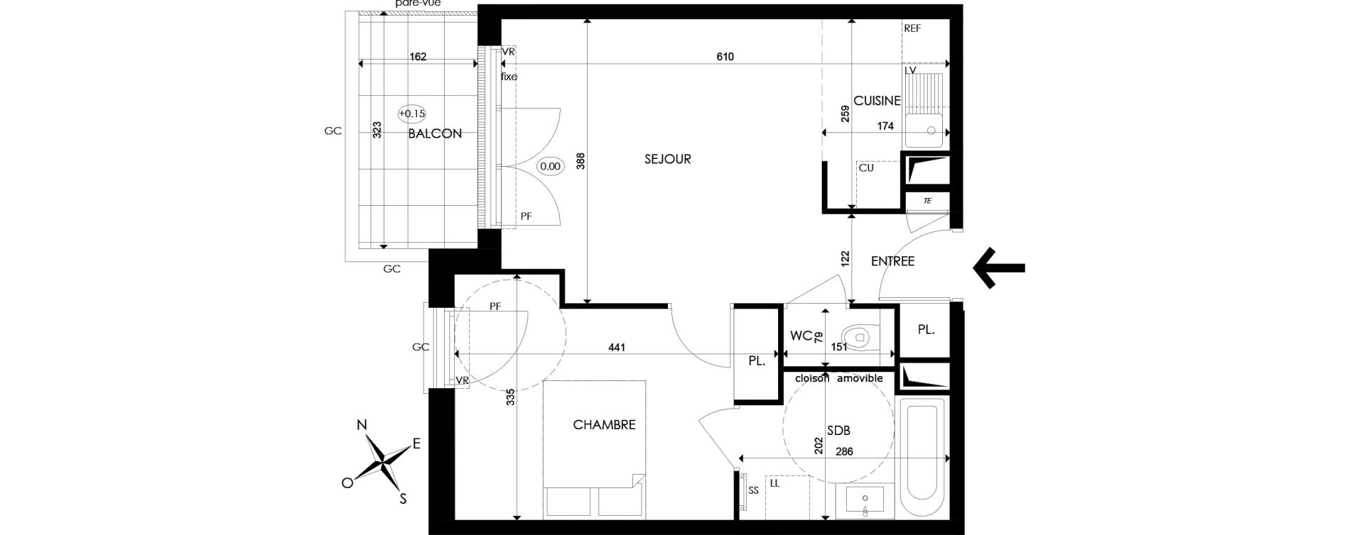 Appartement T2 de 42,10 m2 &agrave; Saint-Maur-Des-Foss&eacute;s Champignol