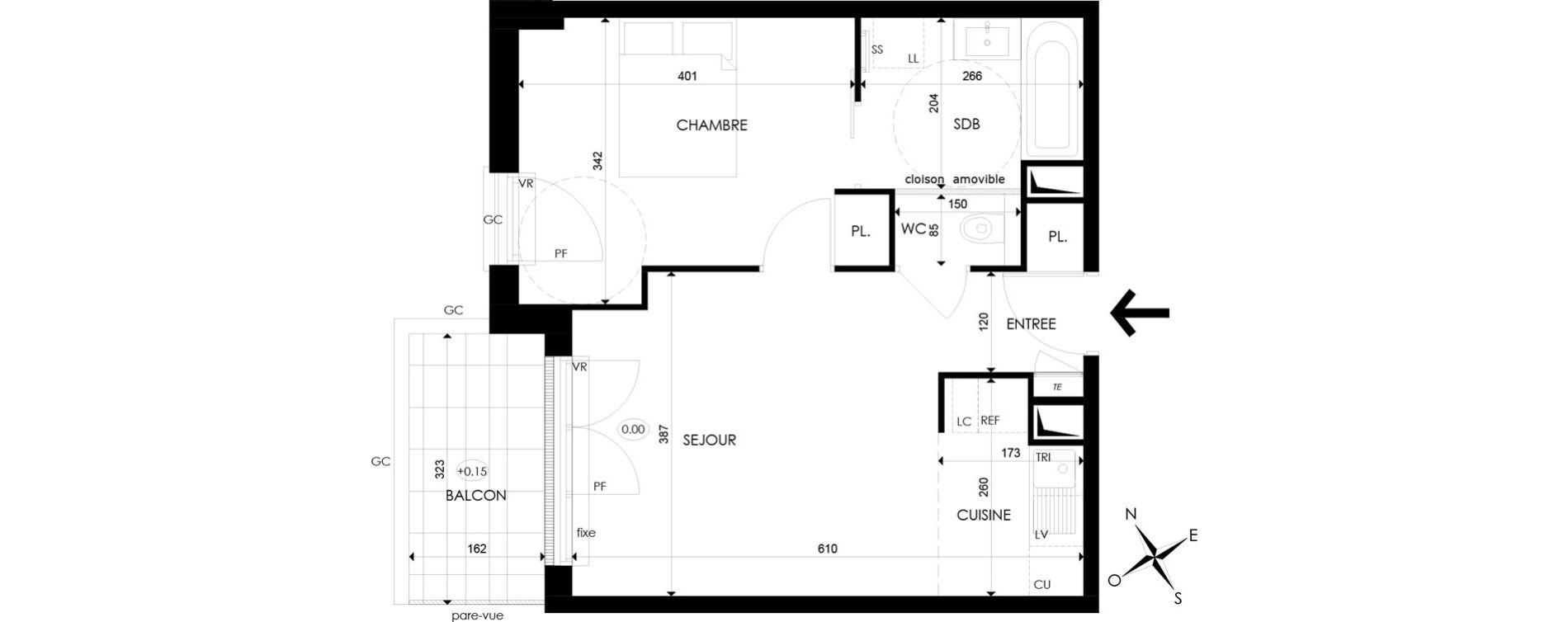 Appartement T2 de 42,47 m2 &agrave; Saint-Maur-Des-Foss&eacute;s Champignol