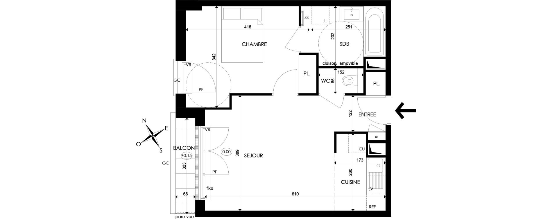 Appartement T2 de 42,47 m2 &agrave; Saint-Maur-Des-Foss&eacute;s Champignol