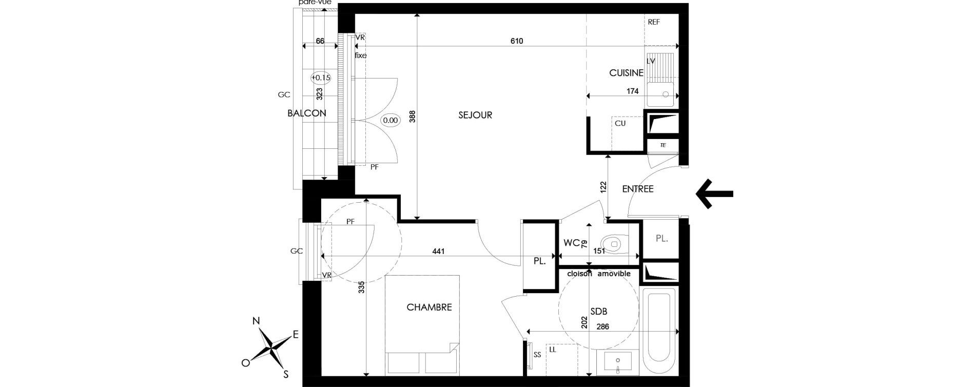 Appartement T2 de 42,10 m2 &agrave; Saint-Maur-Des-Foss&eacute;s Champignol