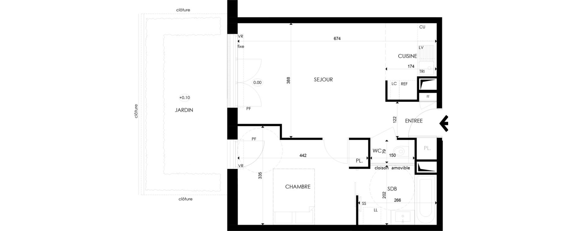 Appartement T2 de 44,27 m2 &agrave; Saint-Maur-Des-Foss&eacute;s Champignol
