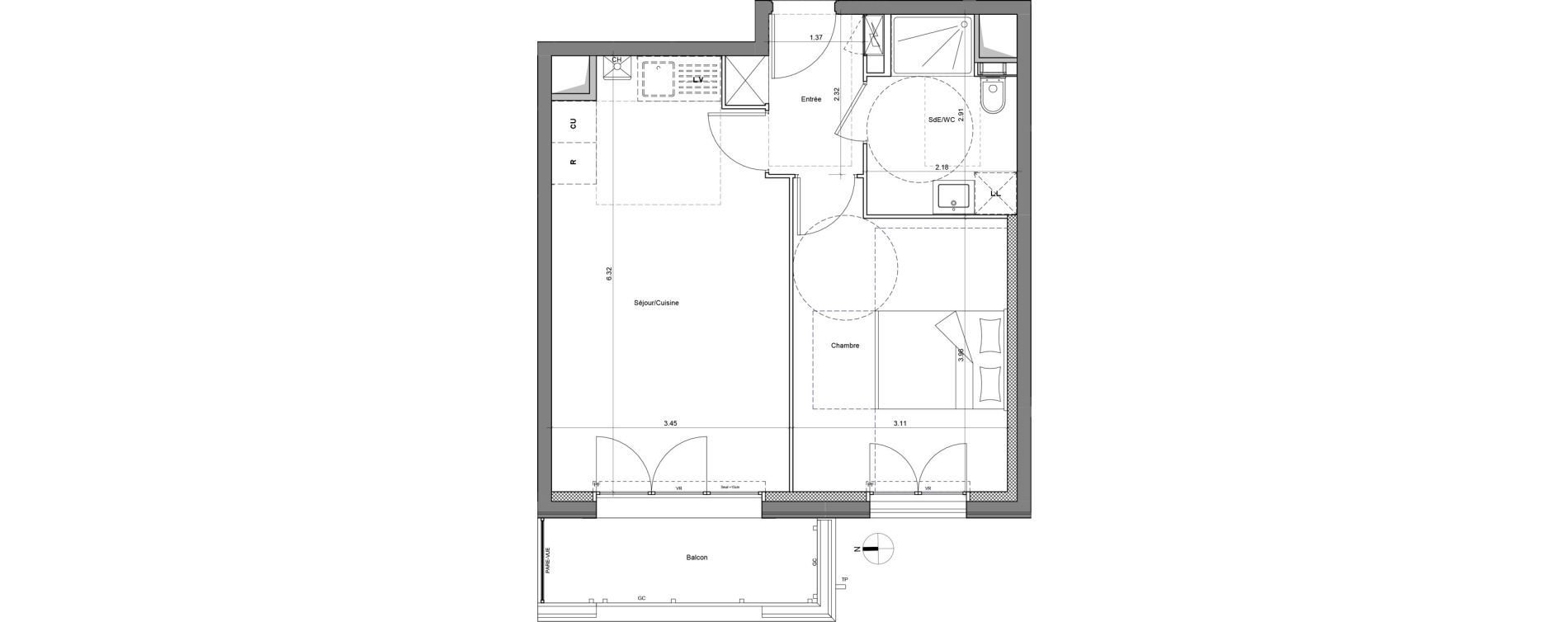 Appartement T2 de 42,30 m2 &agrave; Saint-Maur-Des-Foss&eacute;s Les muriers