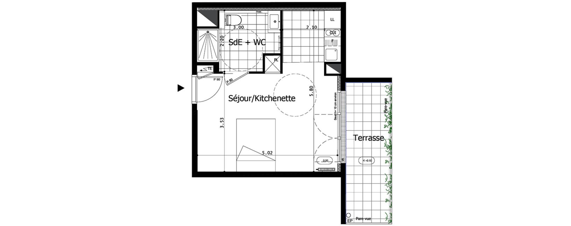 Appartement T1 de 27,99 m2 &agrave; Saint-Maurice Centre