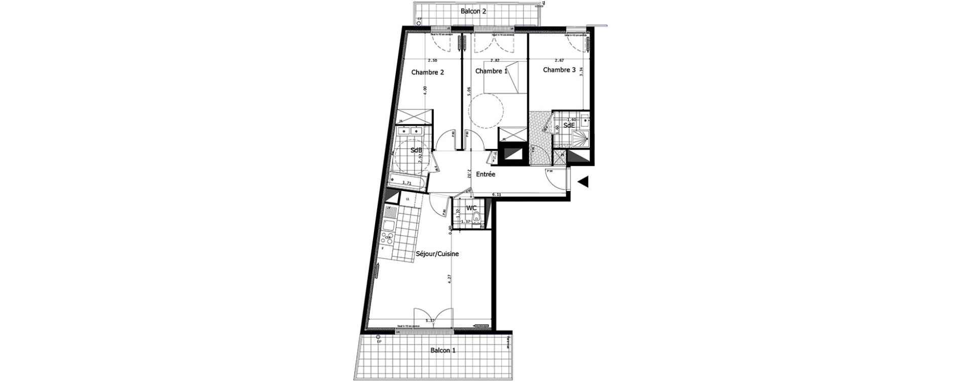 Appartement T4 de 82,60 m2 &agrave; Saint-Maurice Centre