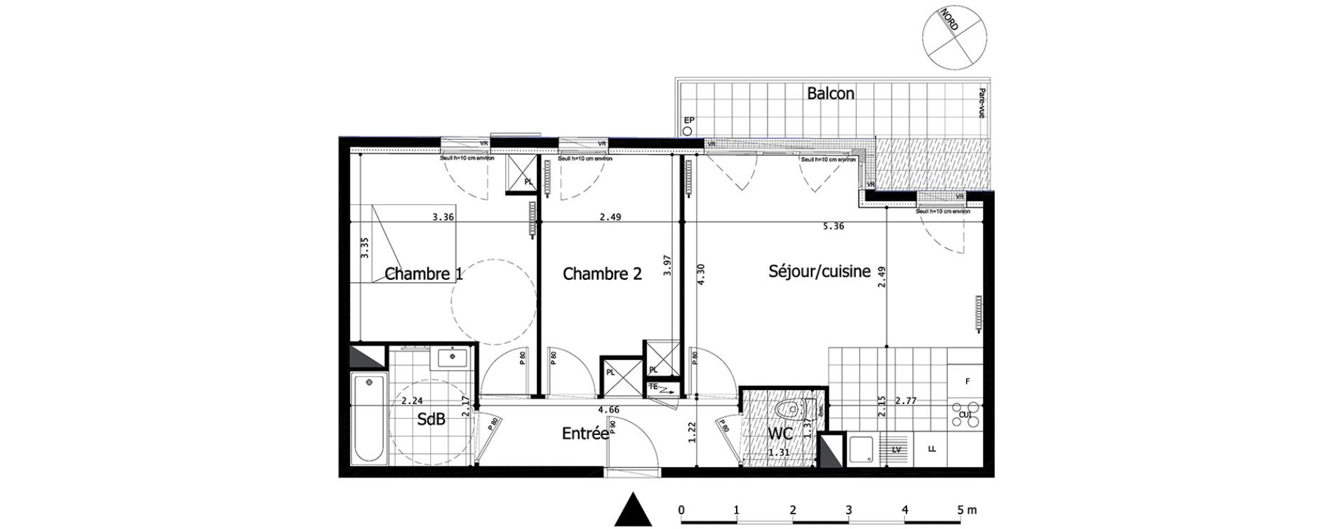 Appartement T3 de 58,92 m2 &agrave; Saint-Maurice Centre