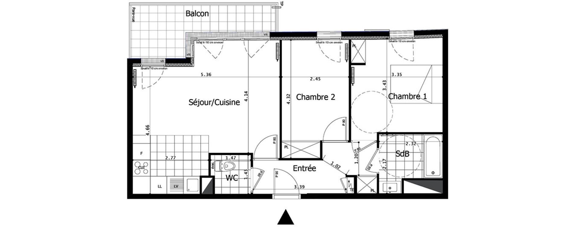 Appartement T3 de 58,37 m2 à Saint-Maurice Centre