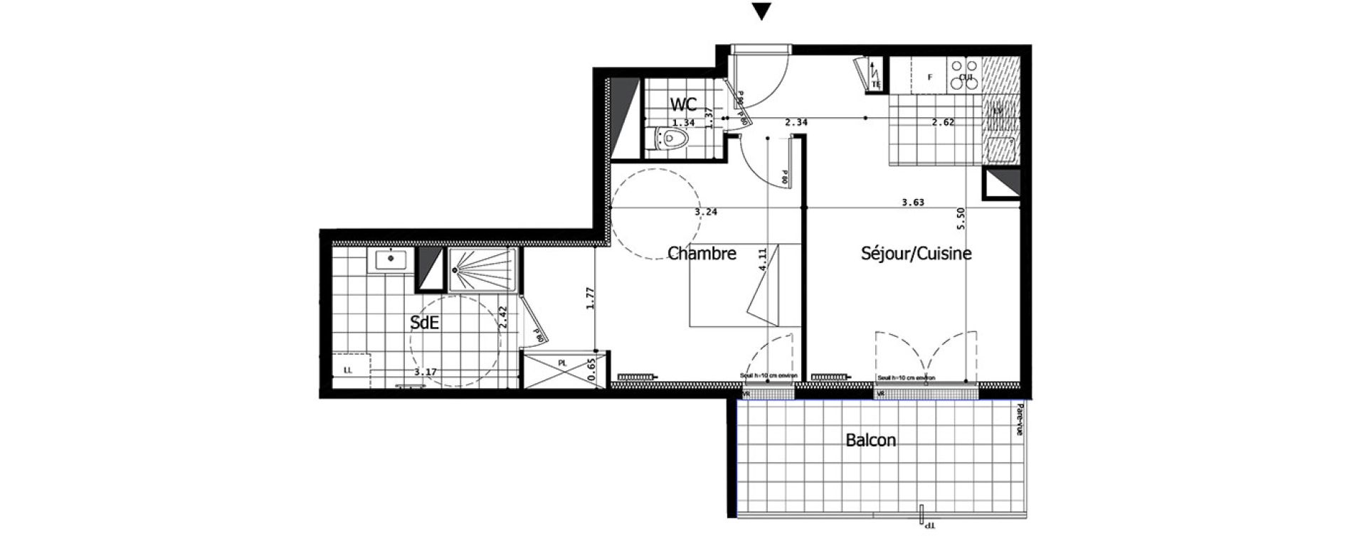 Appartement T2 de 46,28 m2 &agrave; Saint-Maurice Centre