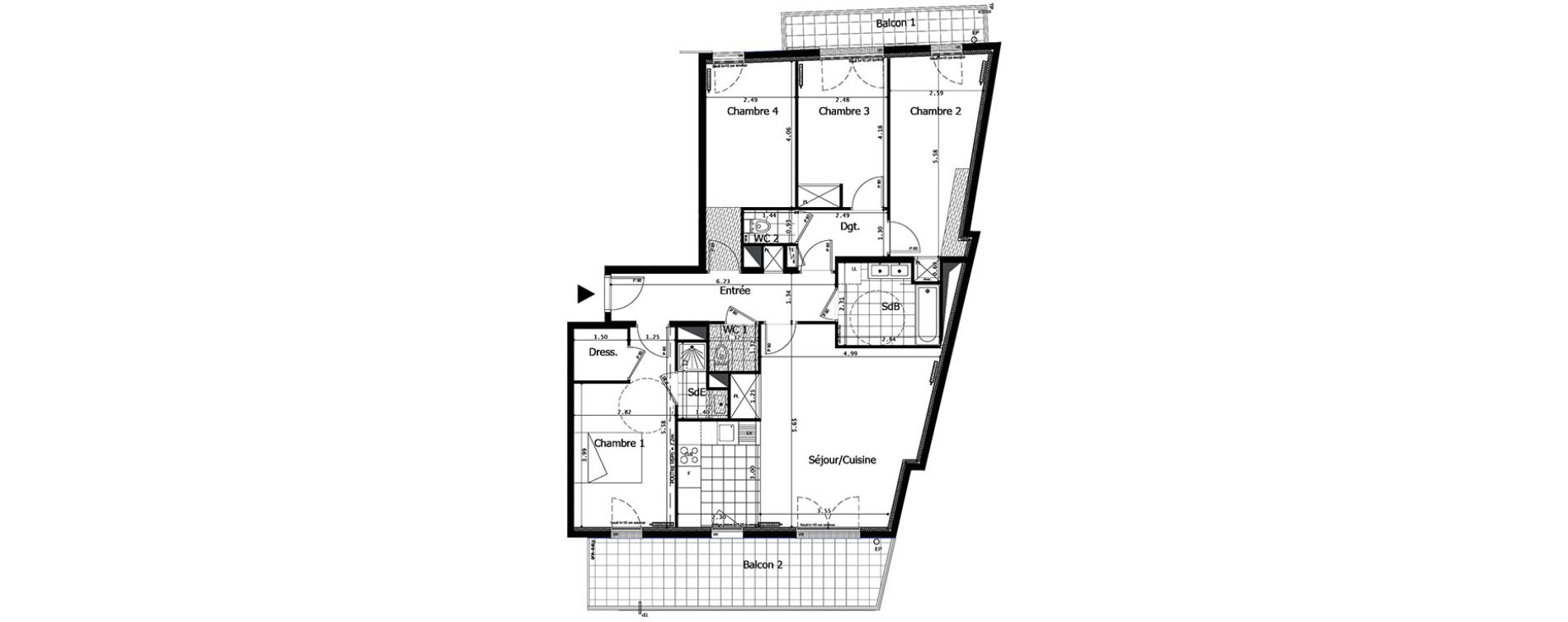 Appartement T5 de 105,71 m2 &agrave; Saint-Maurice Centre