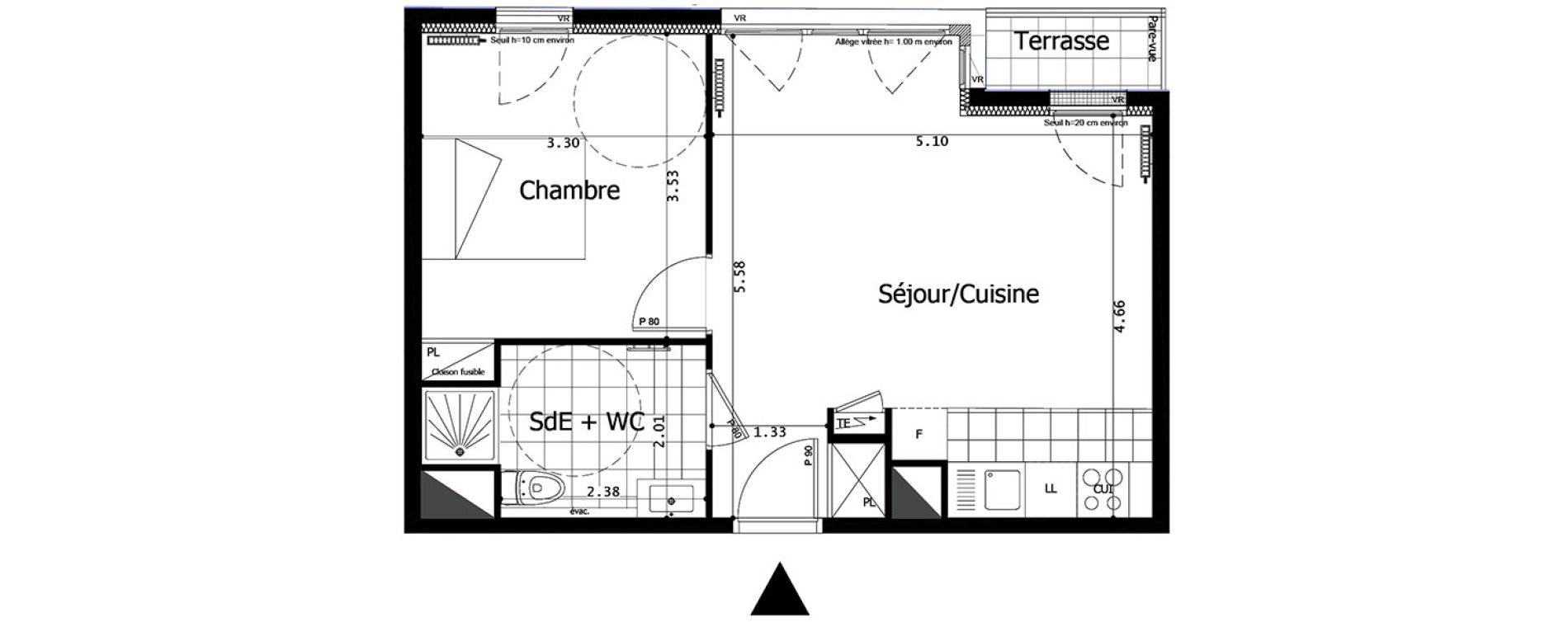 Appartement T2 de 43,37 m2 &agrave; Saint-Maurice Centre