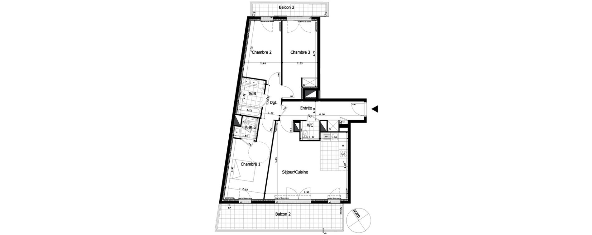 Appartement T4 de 86,04 m2 &agrave; Saint-Maurice Centre
