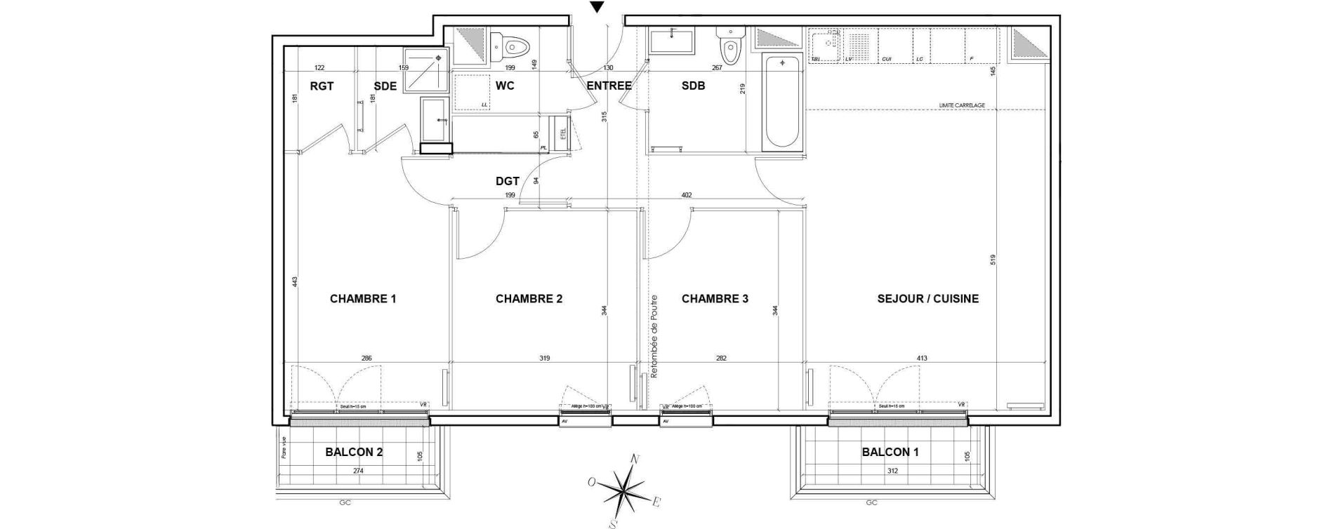 Appartement T4 de 82,90 m2 &agrave; Thiais Centre