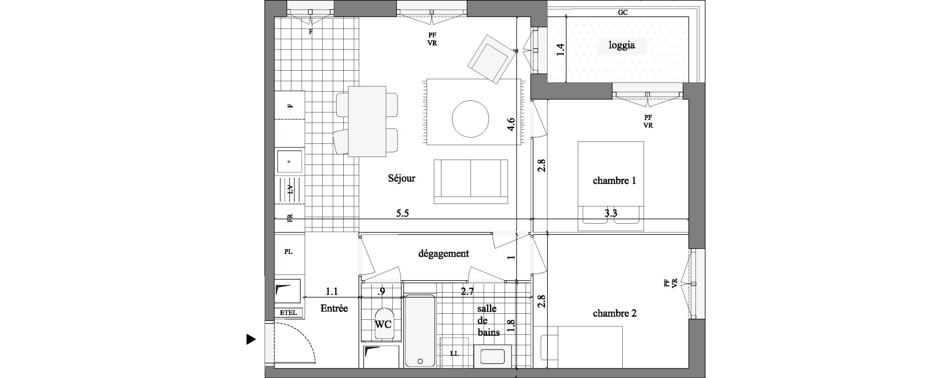 Appartement T3 de 57,70 m2 &agrave; Villejuif Campus grand parc