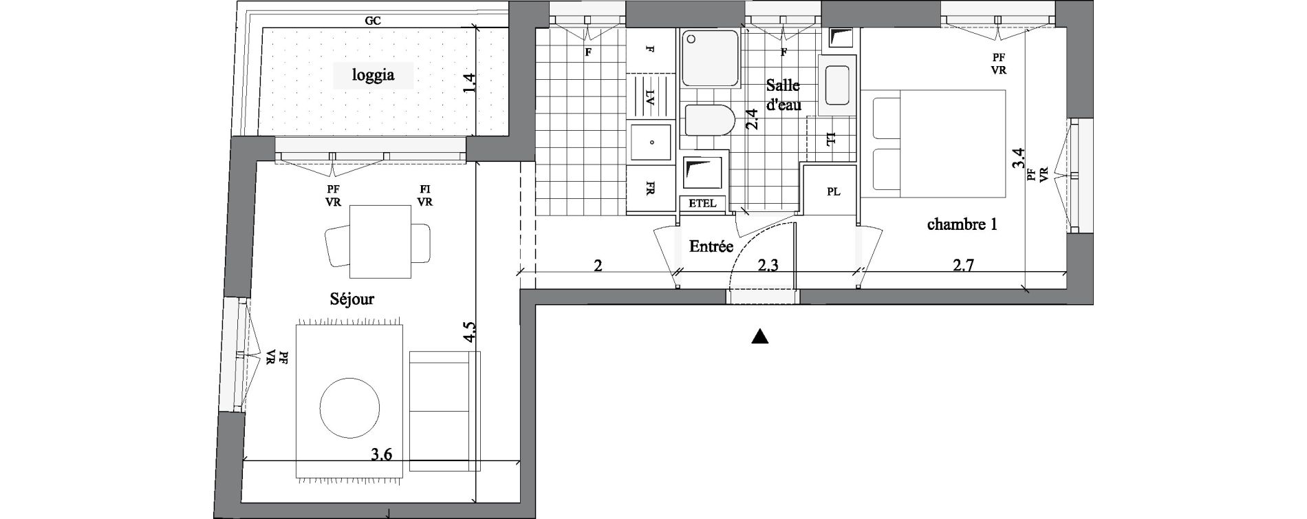 Appartement T2 de 38,70 m2 &agrave; Villejuif Campus grand parc