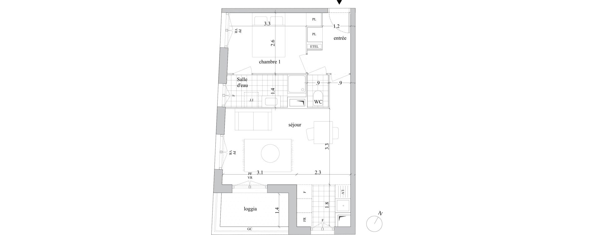 Appartement T2 de 41,70 m2 &agrave; Villejuif Campus grand parc