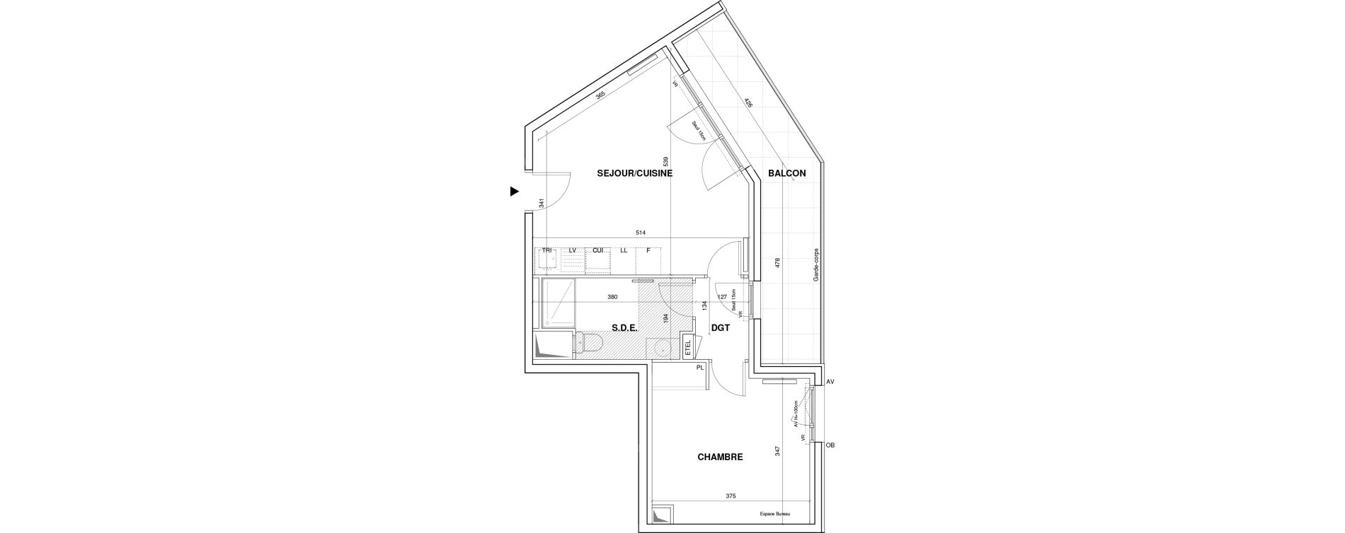 Appartement T2 de 43,57 m2 &agrave; Villejuif Monts cuchets