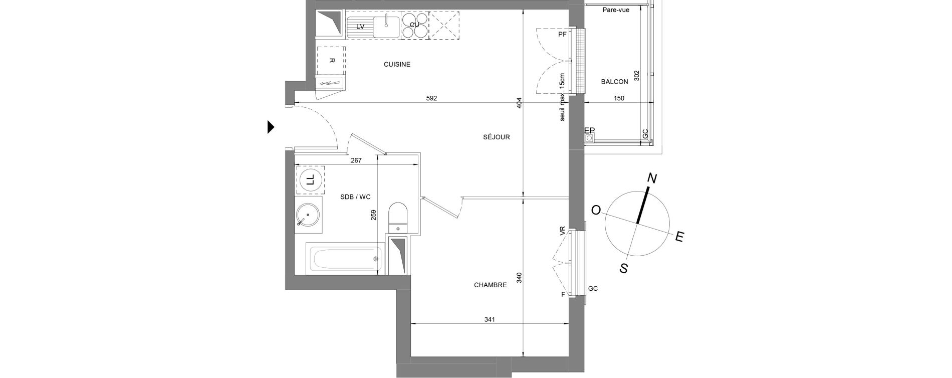 Appartement T2 de 37,60 m2 &agrave; Villeneuve-Le-Roi La grusie