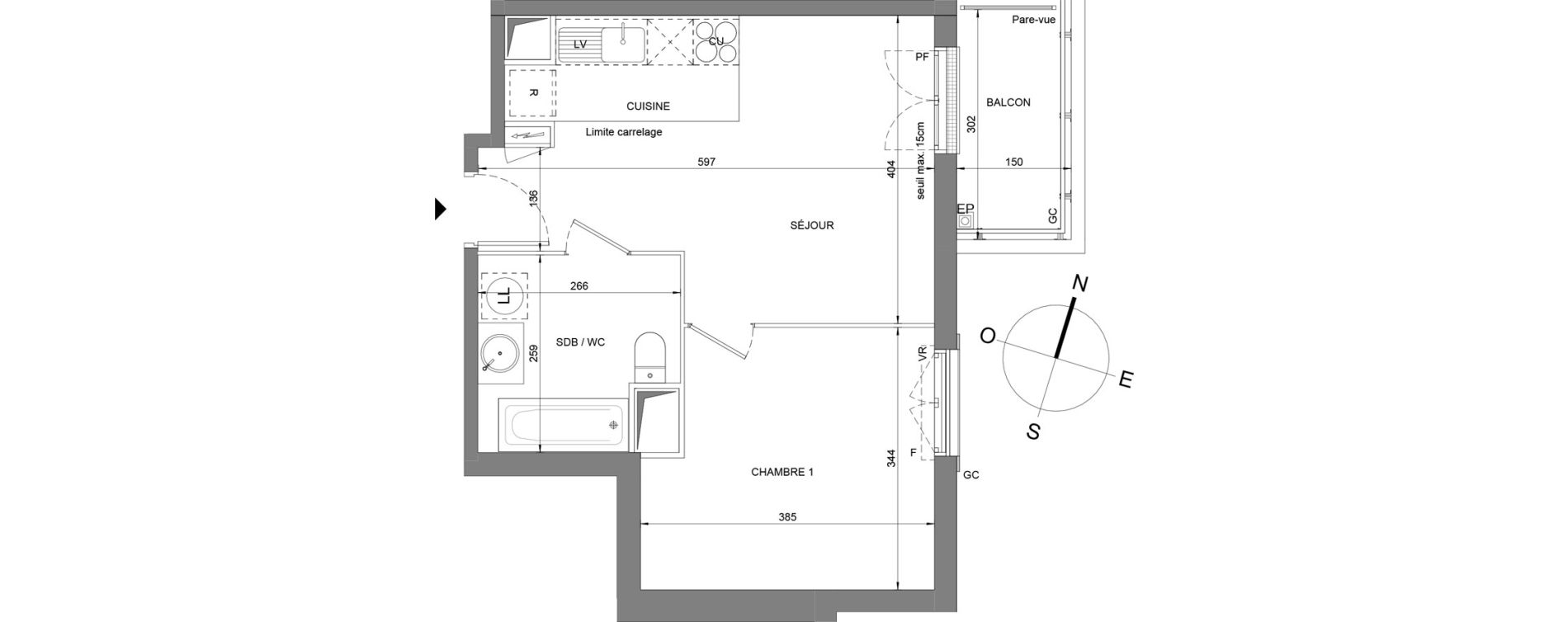 Appartement T2 de 38,90 m2 &agrave; Villeneuve-Le-Roi La grusie