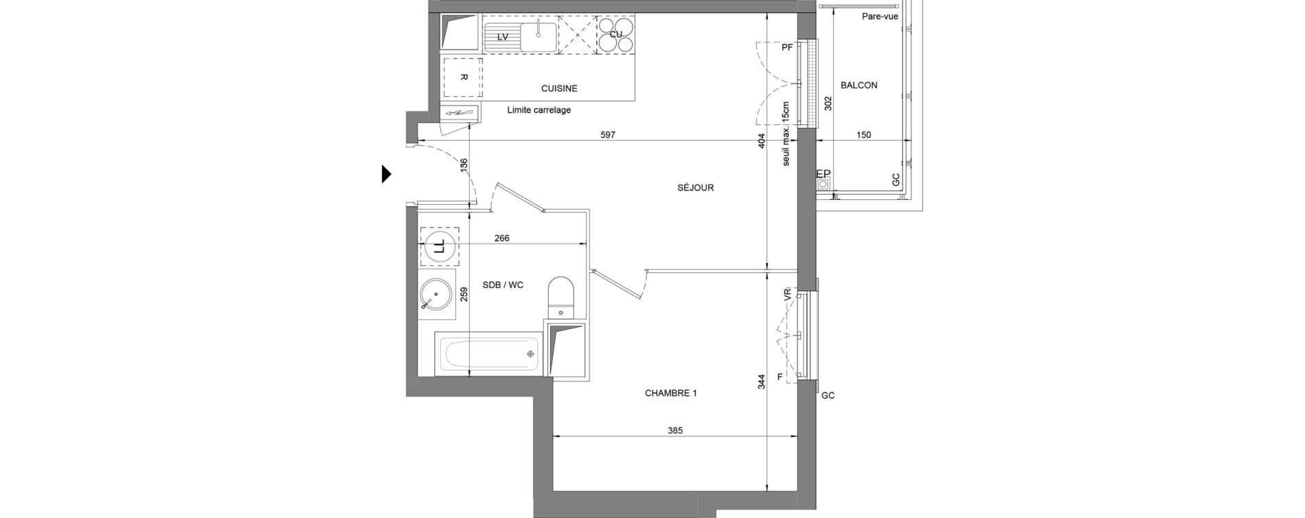 Appartement T2 de 38,90 m2 &agrave; Villeneuve-Le-Roi La grusie