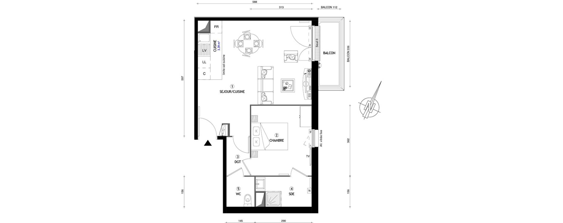 Appartement T2 de 49,40 m2 &agrave; Villeneuve-Le-Roi Centre