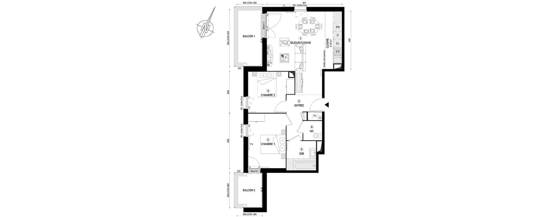 Appartement T3 de 62,60 m2 &agrave; Villeneuve-Le-Roi Centre
