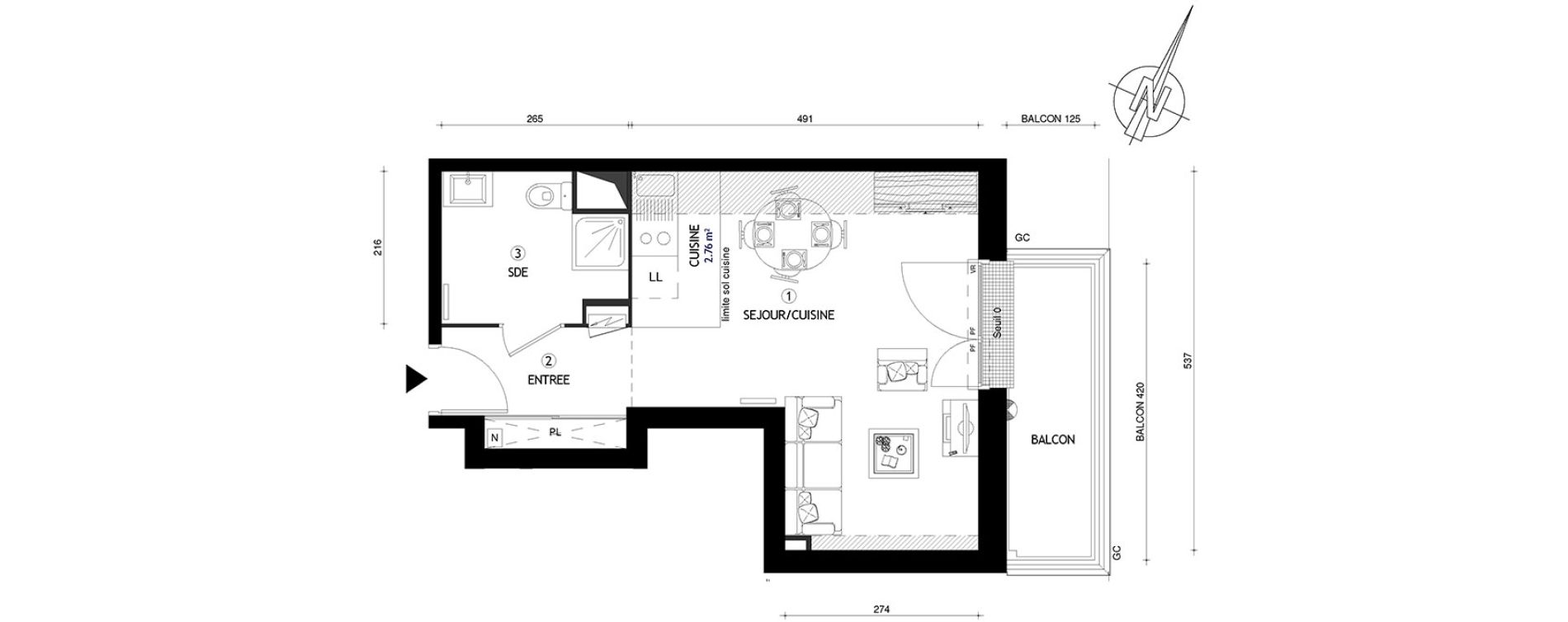 Appartement T1 de 31,20 m2 &agrave; Villeneuve-Le-Roi Centre