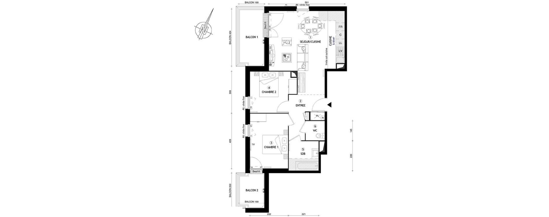 Appartement T3 de 62,60 m2 &agrave; Villeneuve-Le-Roi Centre