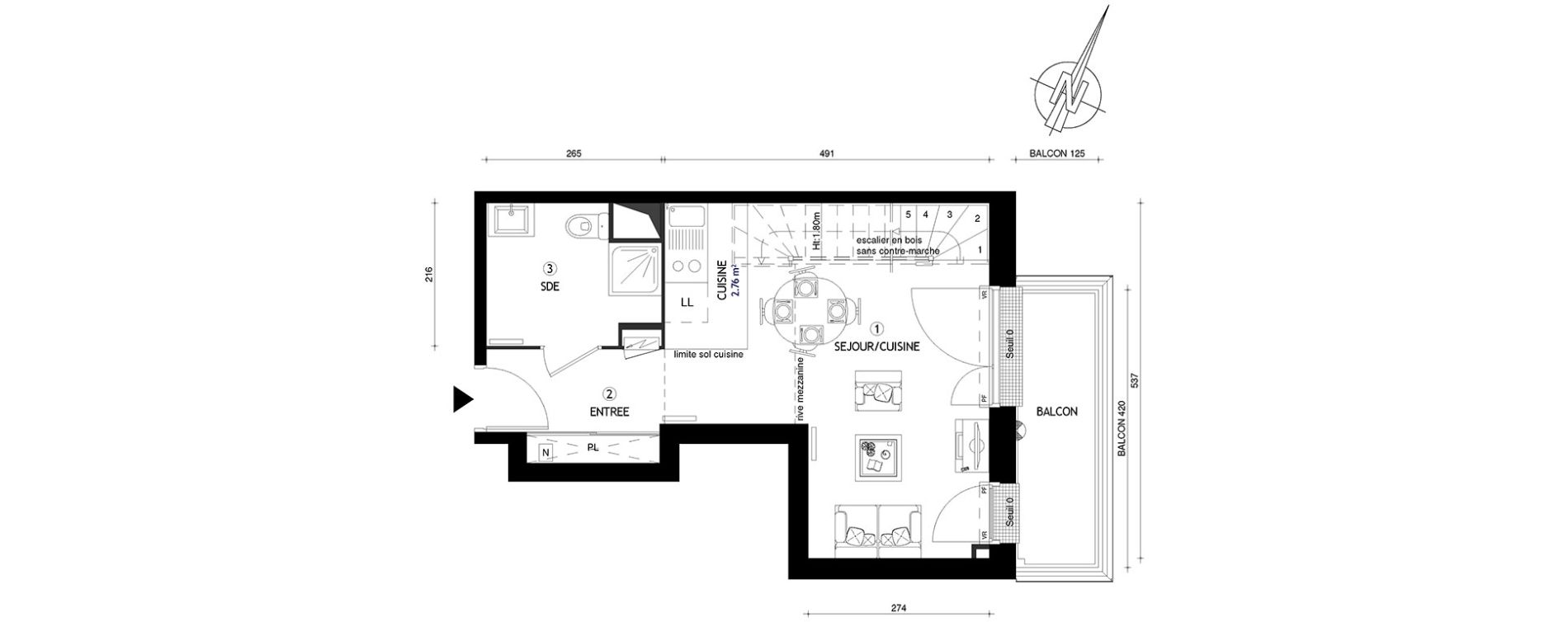 Duplex T1 de 39,00 m2 &agrave; Villeneuve-Le-Roi Centre