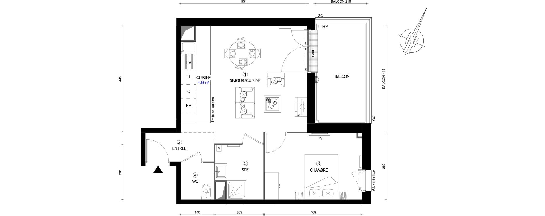 Appartement T2 de 45,80 m2 &agrave; Villeneuve-Le-Roi Centre