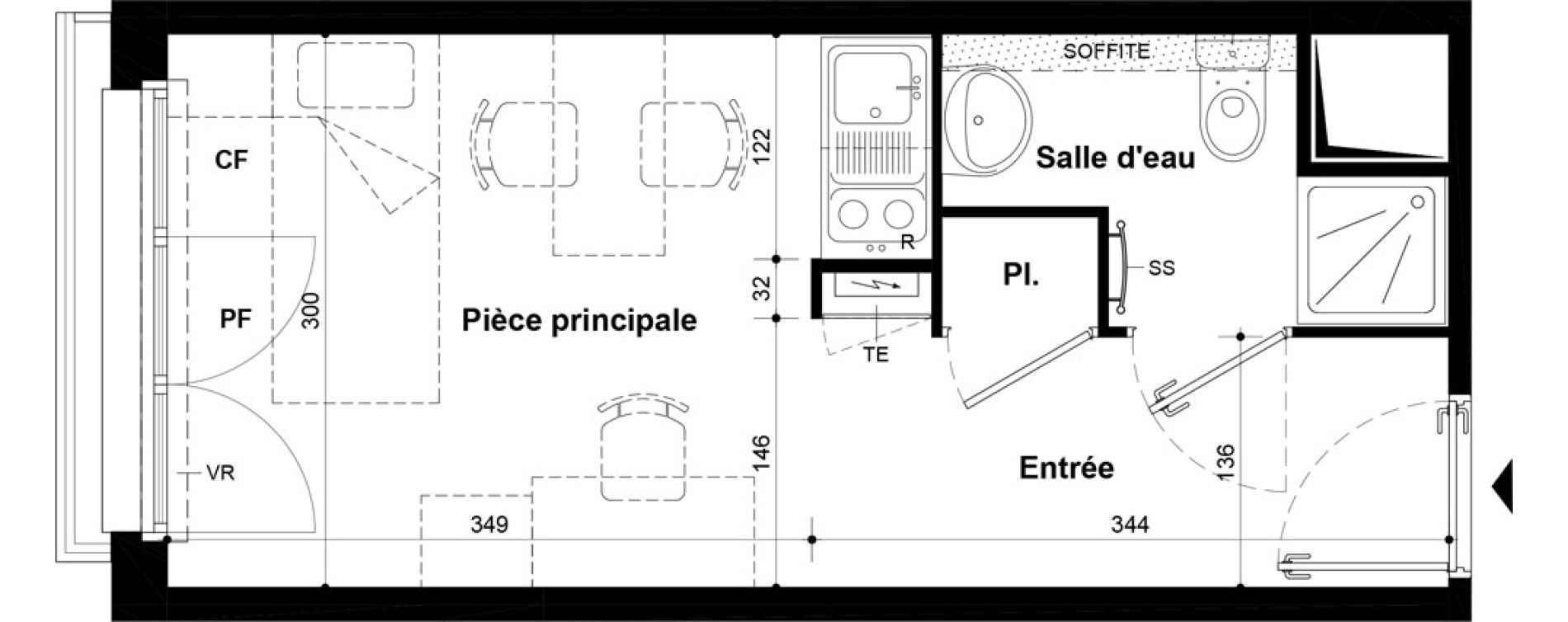 Studio meubl&eacute; de 19,75 m2 &agrave; Villeneuve-Saint-Georges Ch&acirc;teau de bellevue