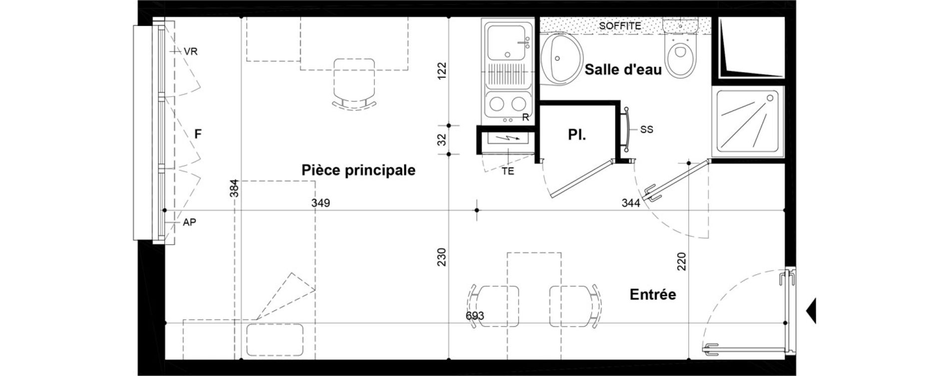 Studio meubl&eacute; de 25,58 m2 &agrave; Villeneuve-Saint-Georges Ch&acirc;teau de bellevue