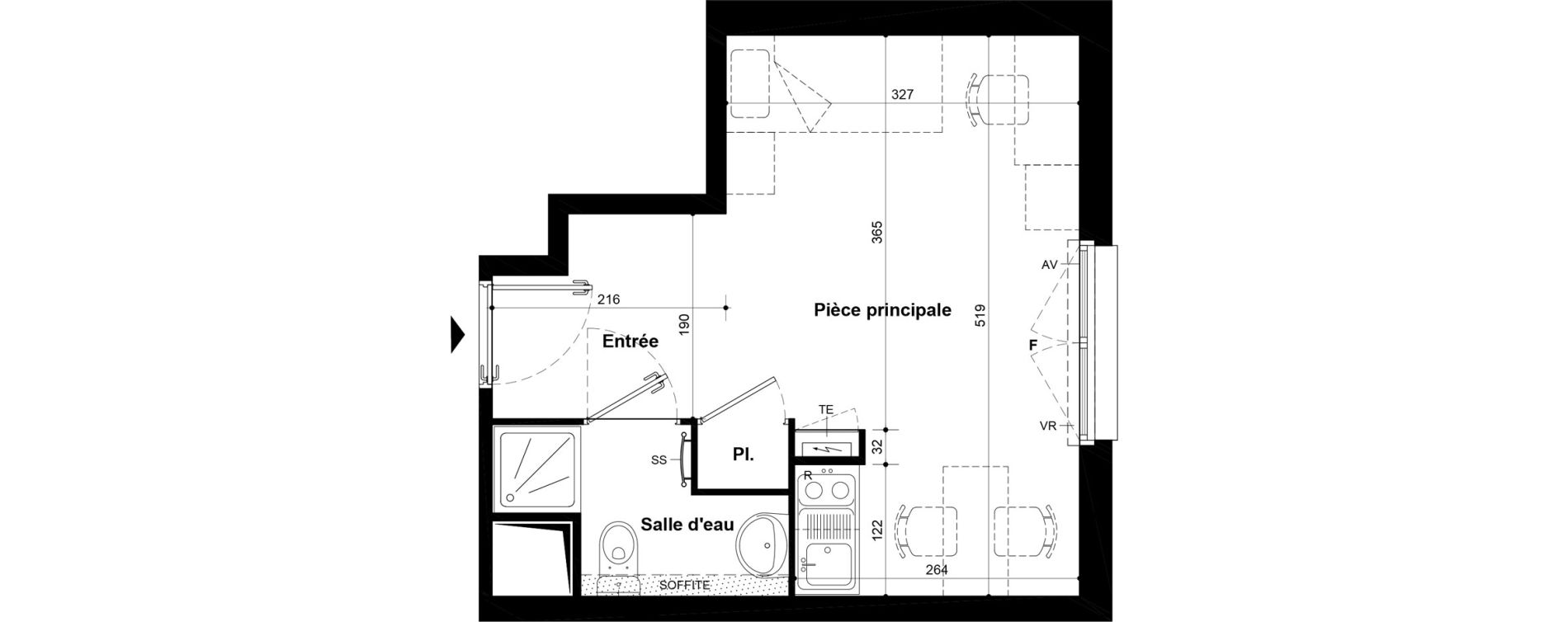 Studio meubl&eacute; de 23,18 m2 &agrave; Villeneuve-Saint-Georges Ch&acirc;teau de bellevue