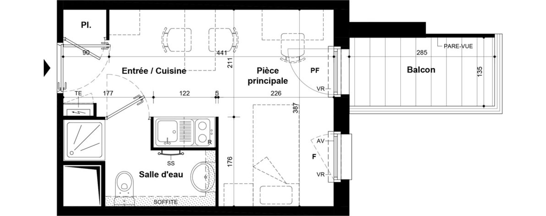 Studio meubl&eacute; de 19,40 m2 &agrave; Villeneuve-Saint-Georges Ch&acirc;teau de bellevue