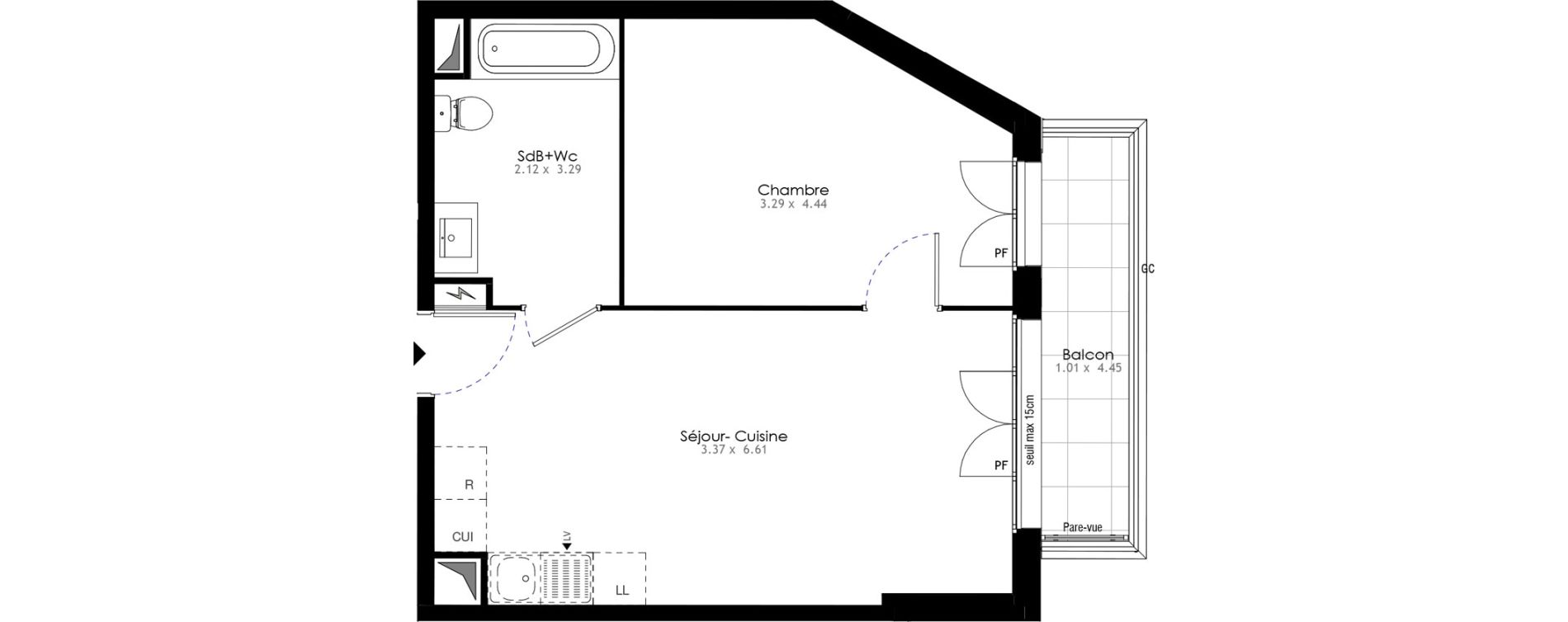 Appartement T2 de 41,29 m2 &agrave; Villeneuve-Saint-Georges Sellier