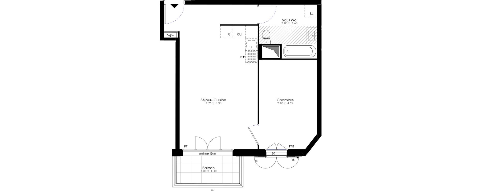 Appartement T2 de 45,29 m2 &agrave; Villeneuve-Saint-Georges Sellier