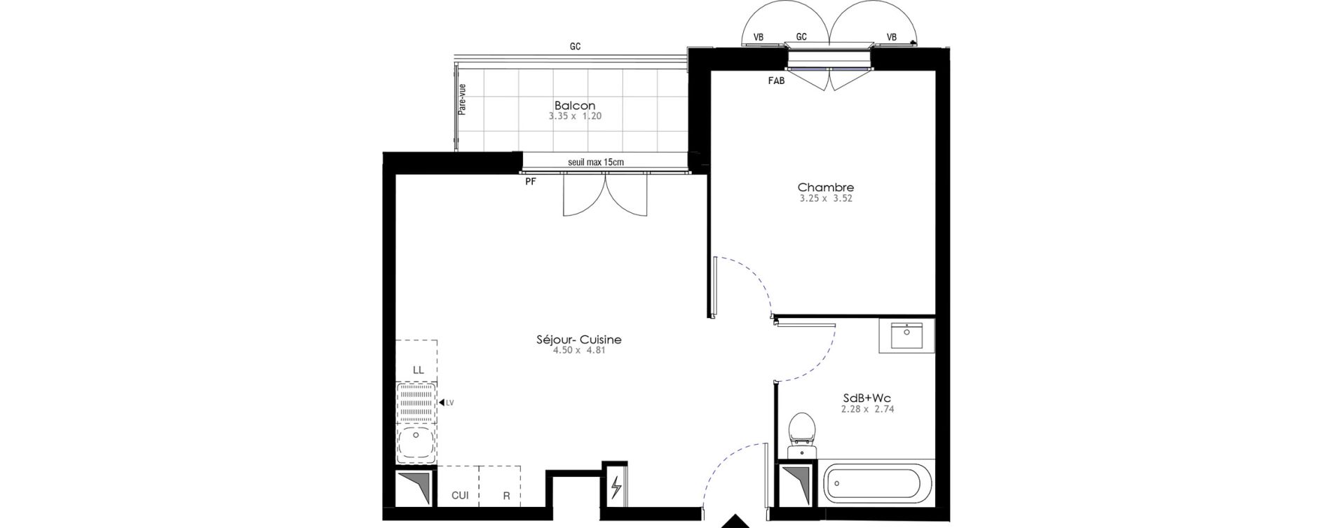 Appartement T2 de 40,52 m2 &agrave; Villeneuve-Saint-Georges Sellier