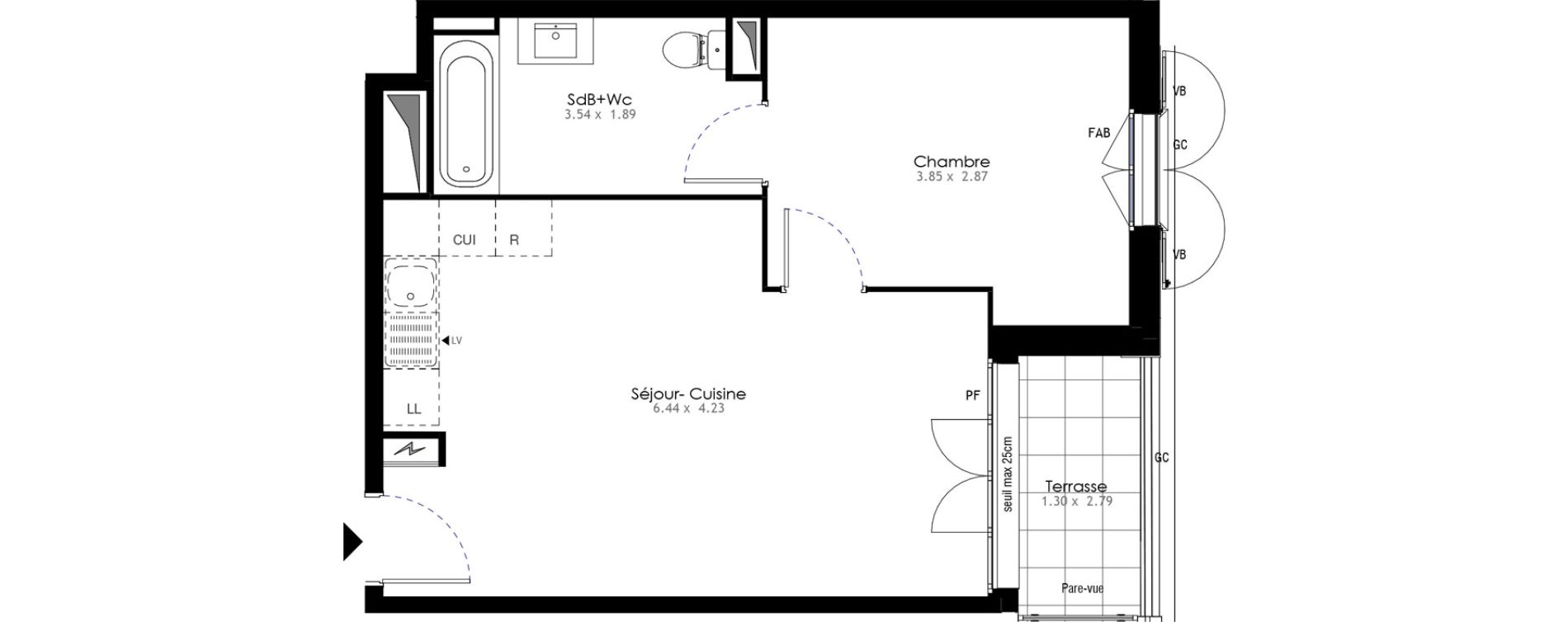 Appartement T2 de 42,78 m2 &agrave; Villeneuve-Saint-Georges Sellier