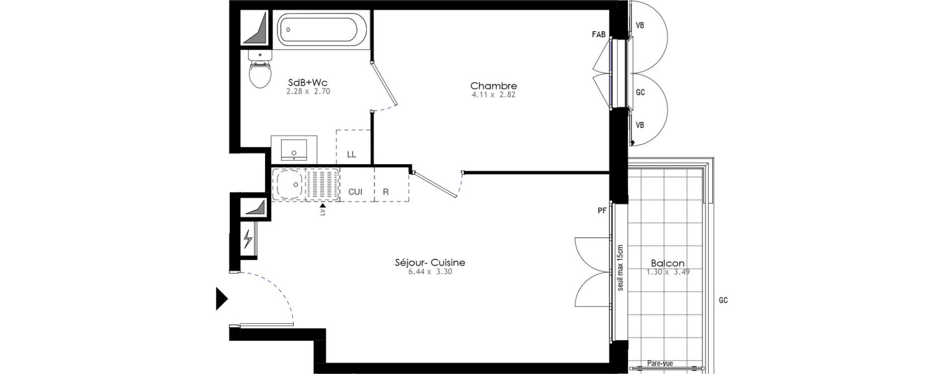 Appartement T2 de 37,09 m2 &agrave; Villeneuve-Saint-Georges Sellier