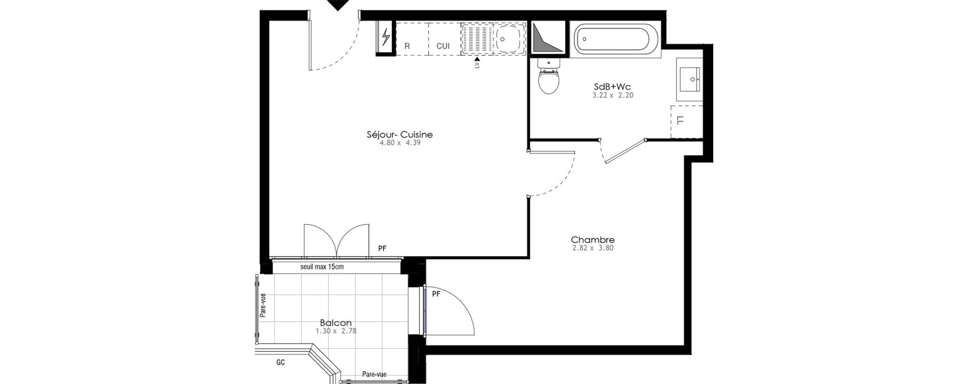 Appartement T2 de 41,10 m2 &agrave; Villeneuve-Saint-Georges Sellier