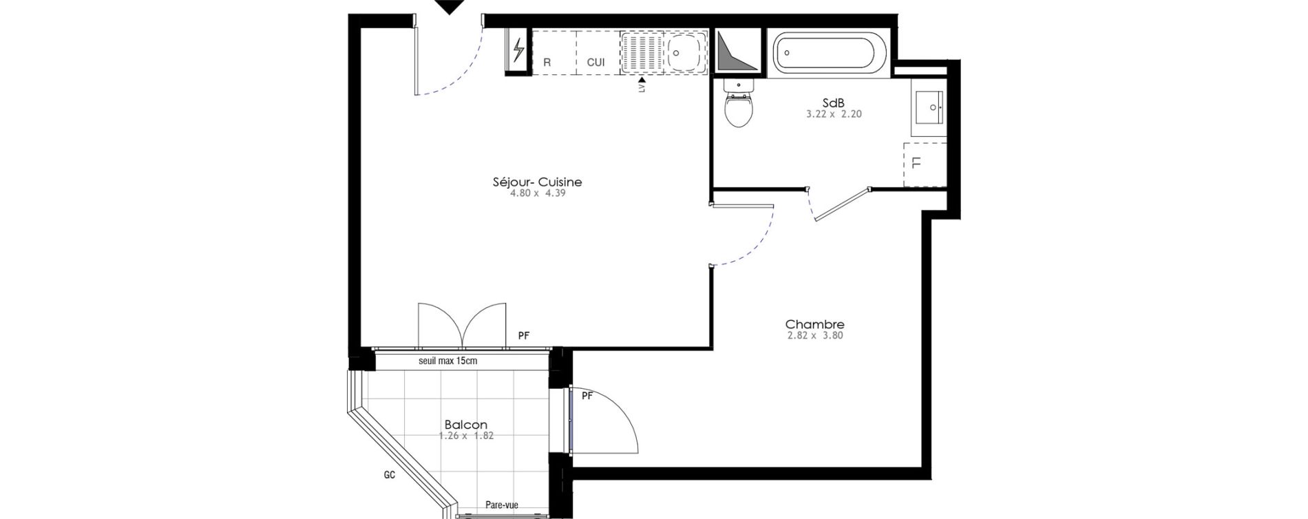 Appartement T2 de 40,98 m2 &agrave; Villeneuve-Saint-Georges Sellier