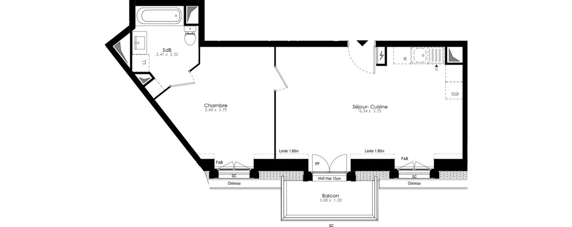 Appartement T2 de 44,14 m2 &agrave; Villeneuve-Saint-Georges Sellier