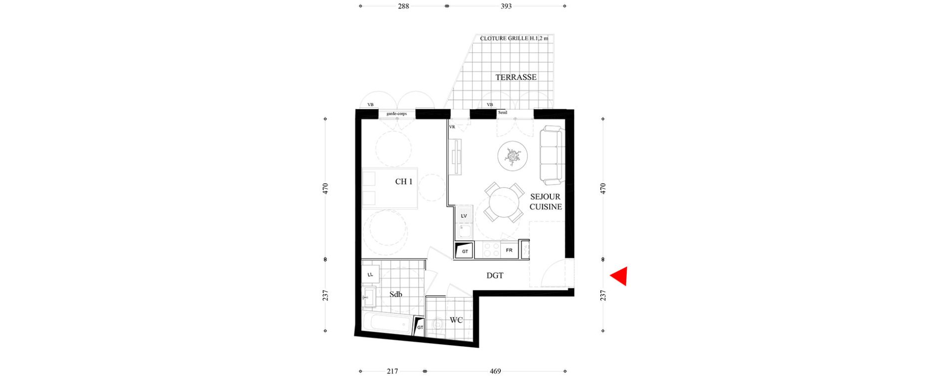 Appartement T2 de 43,89 m2 &agrave; Villiers-Sur-Marne Les boutareines