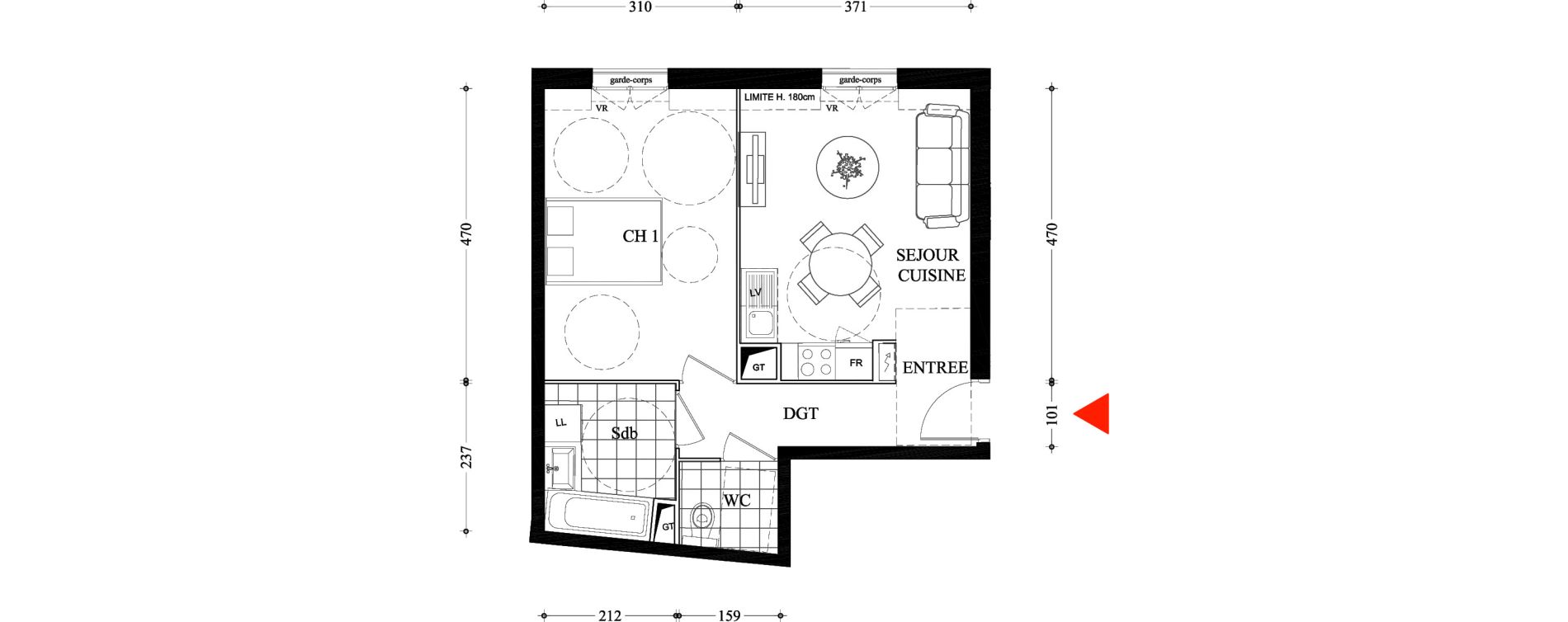 Appartement T2 de 42,34 m2 &agrave; Villiers-Sur-Marne Les boutareines