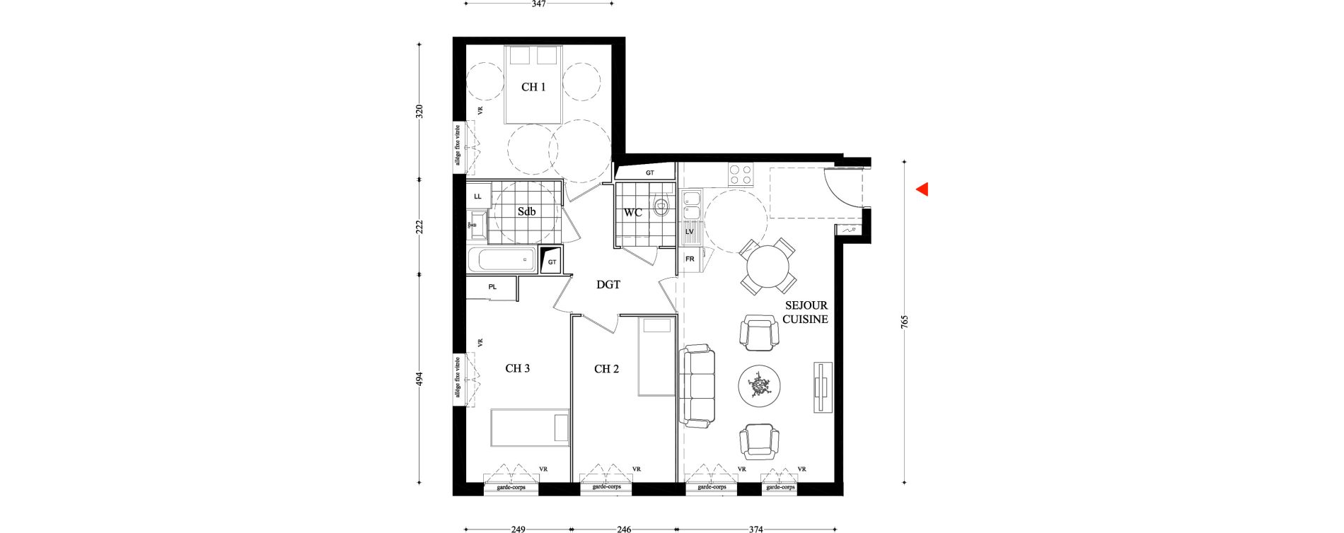 Appartement T4 de 75,38 m2 &agrave; Villiers-Sur-Marne Les boutareines