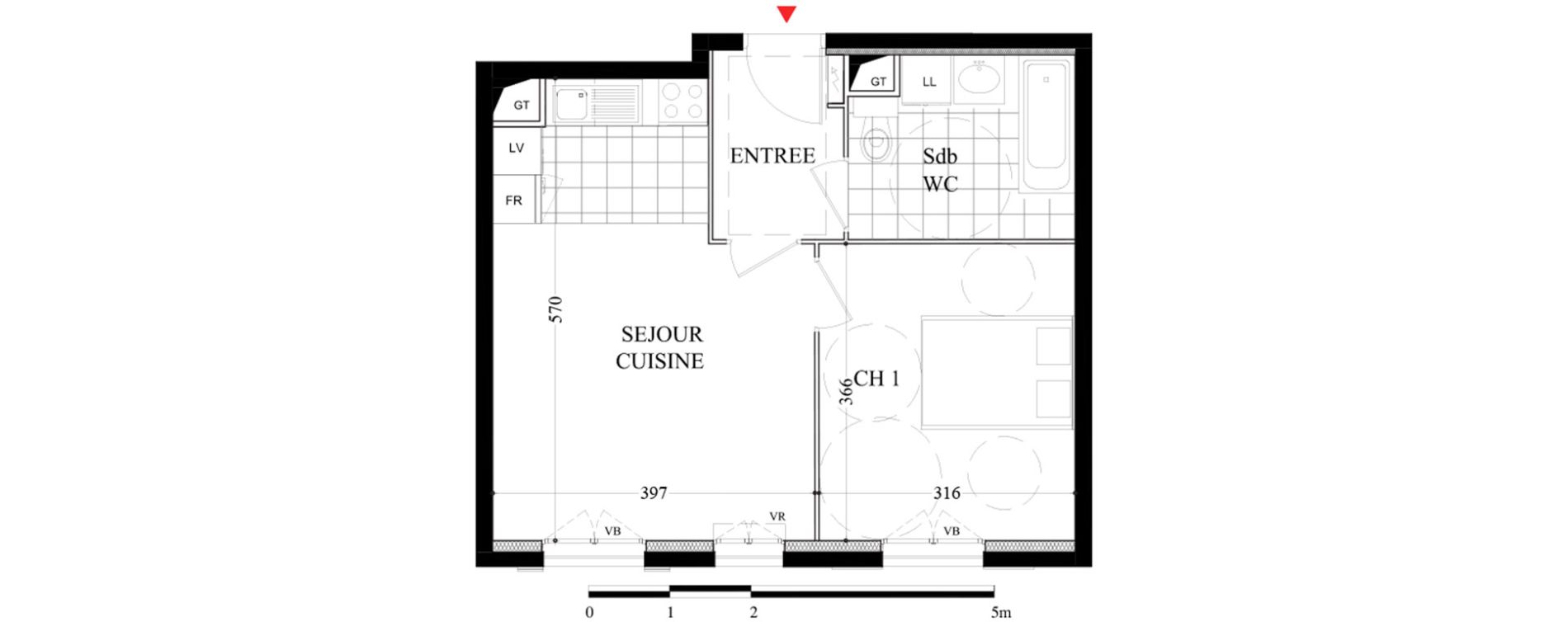 Appartement T2 de 40,79 m2 &agrave; Villiers-Sur-Marne Les boutareines