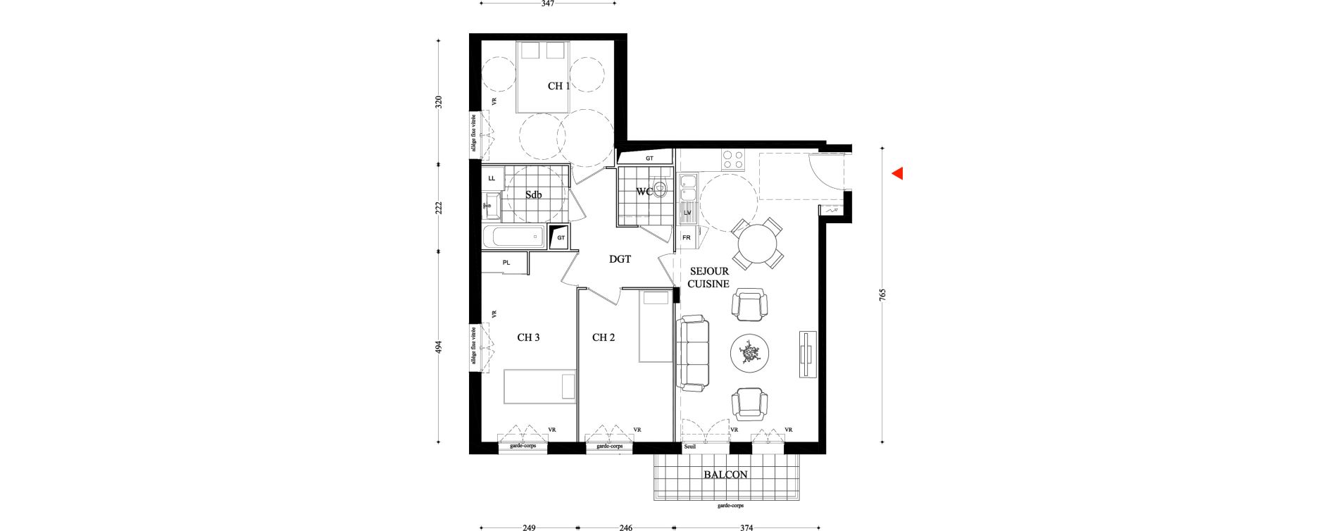 Appartement T4 de 75,38 m2 &agrave; Villiers-Sur-Marne Les boutareines