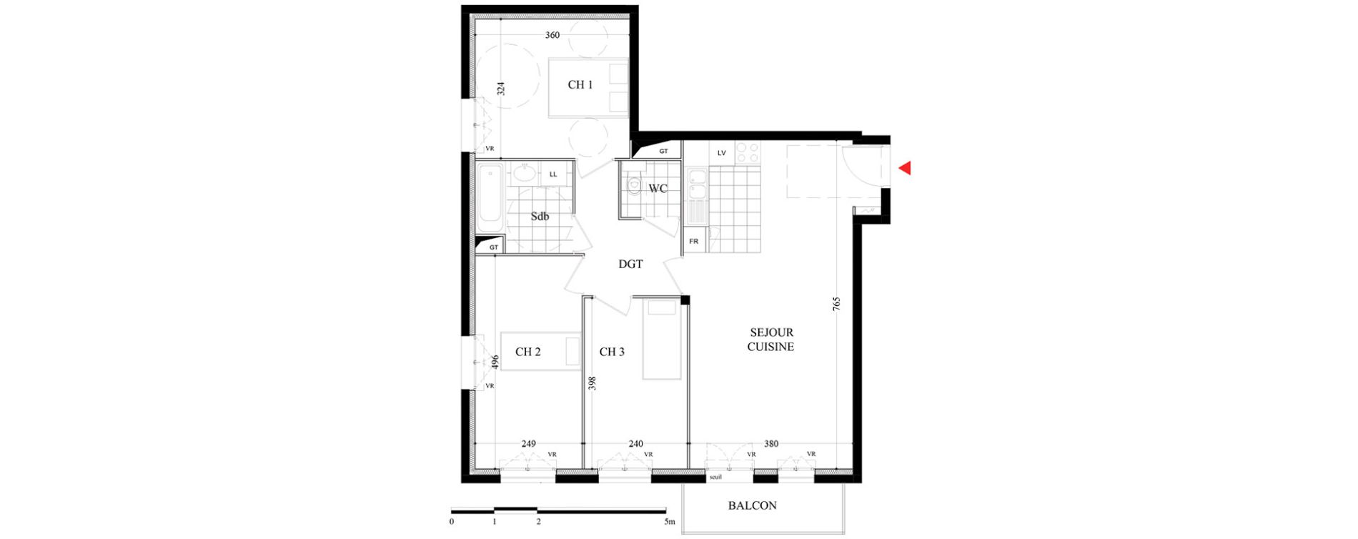 Appartement T4 de 76,20 m2 &agrave; Villiers-Sur-Marne Les boutareines