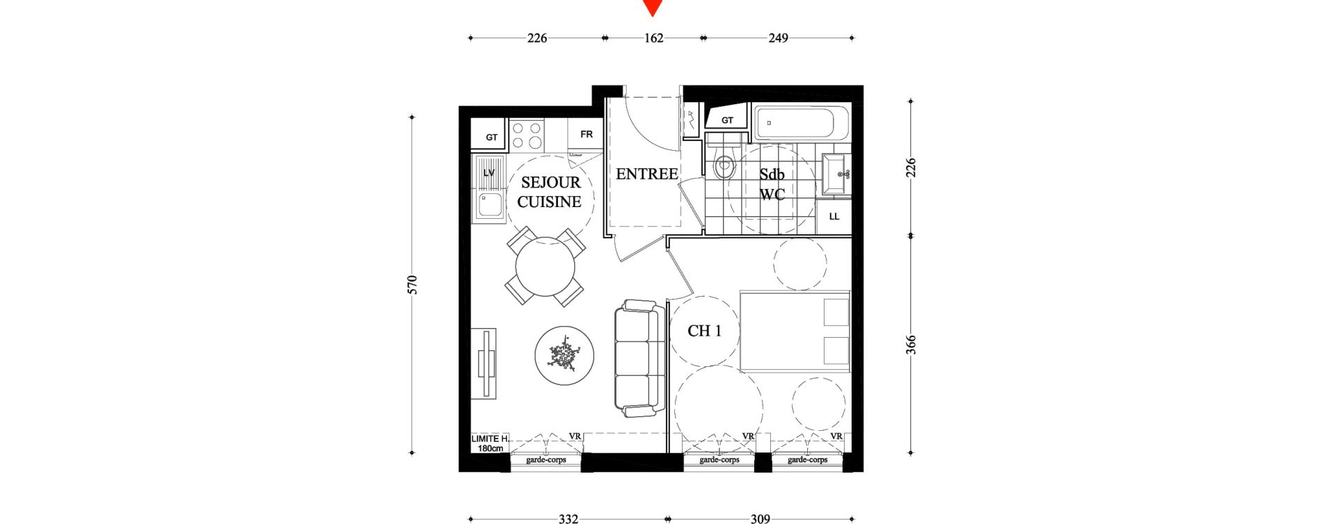 Appartement T2 de 35,59 m2 &agrave; Villiers-Sur-Marne Les boutareines