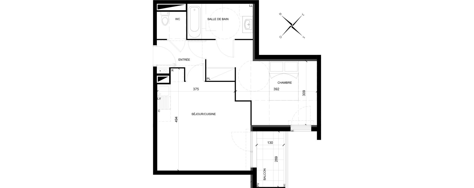 Appartement T2 de 45,07 m2 &agrave; Villiers-Sur-Marne Les ponceaux