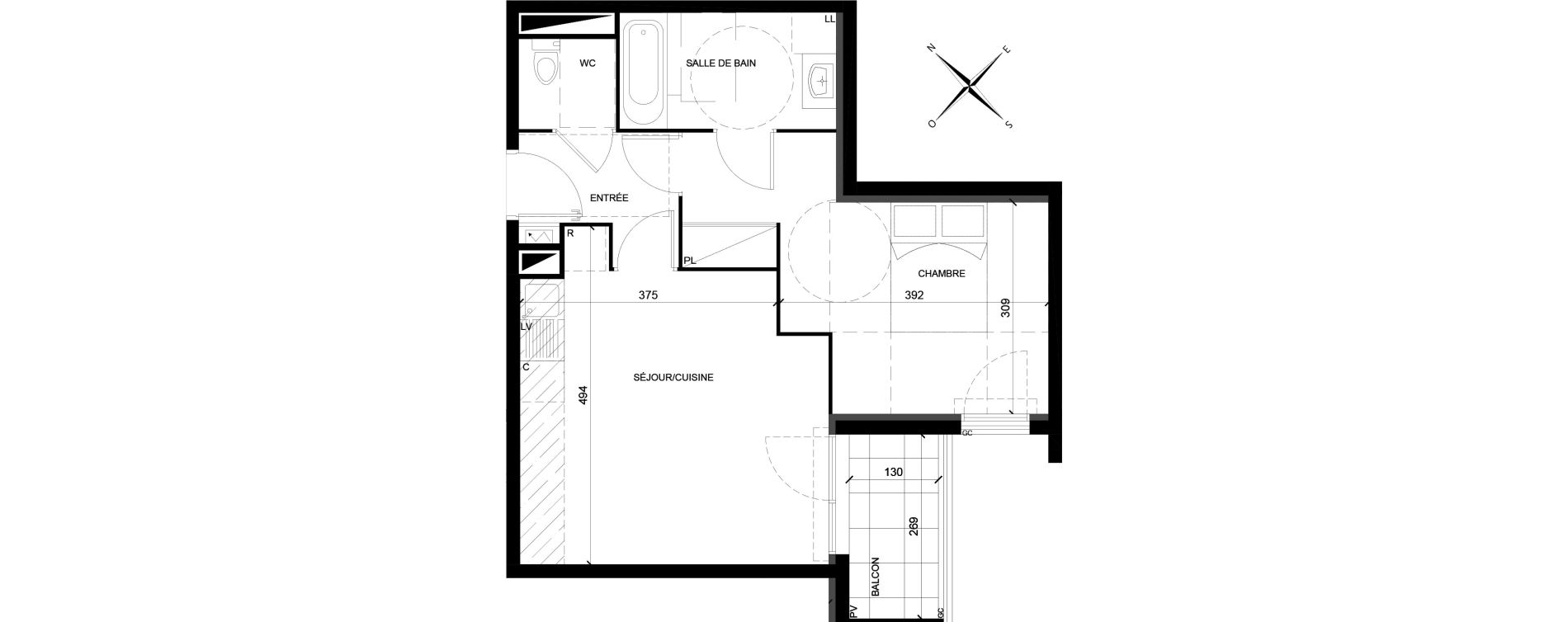 Appartement T2 de 45,07 m2 &agrave; Villiers-Sur-Marne Les ponceaux