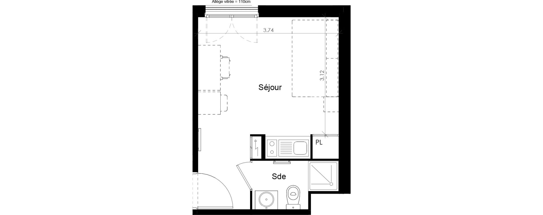 Appartement T1 meubl&eacute; de 18,43 m2 &agrave; Villiers-Sur-Marne Les perroquets